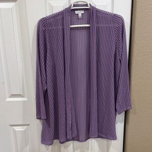 Susan Graver Purple Open-Front Waffle Cardigan size Large